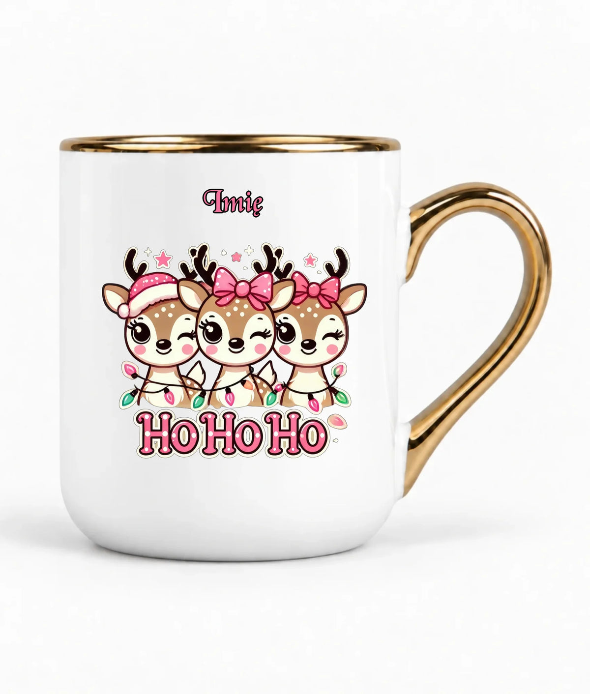 Kubek elegant świąteczny - Ho ho ho Słodkie reniferki - personalizowany BN49