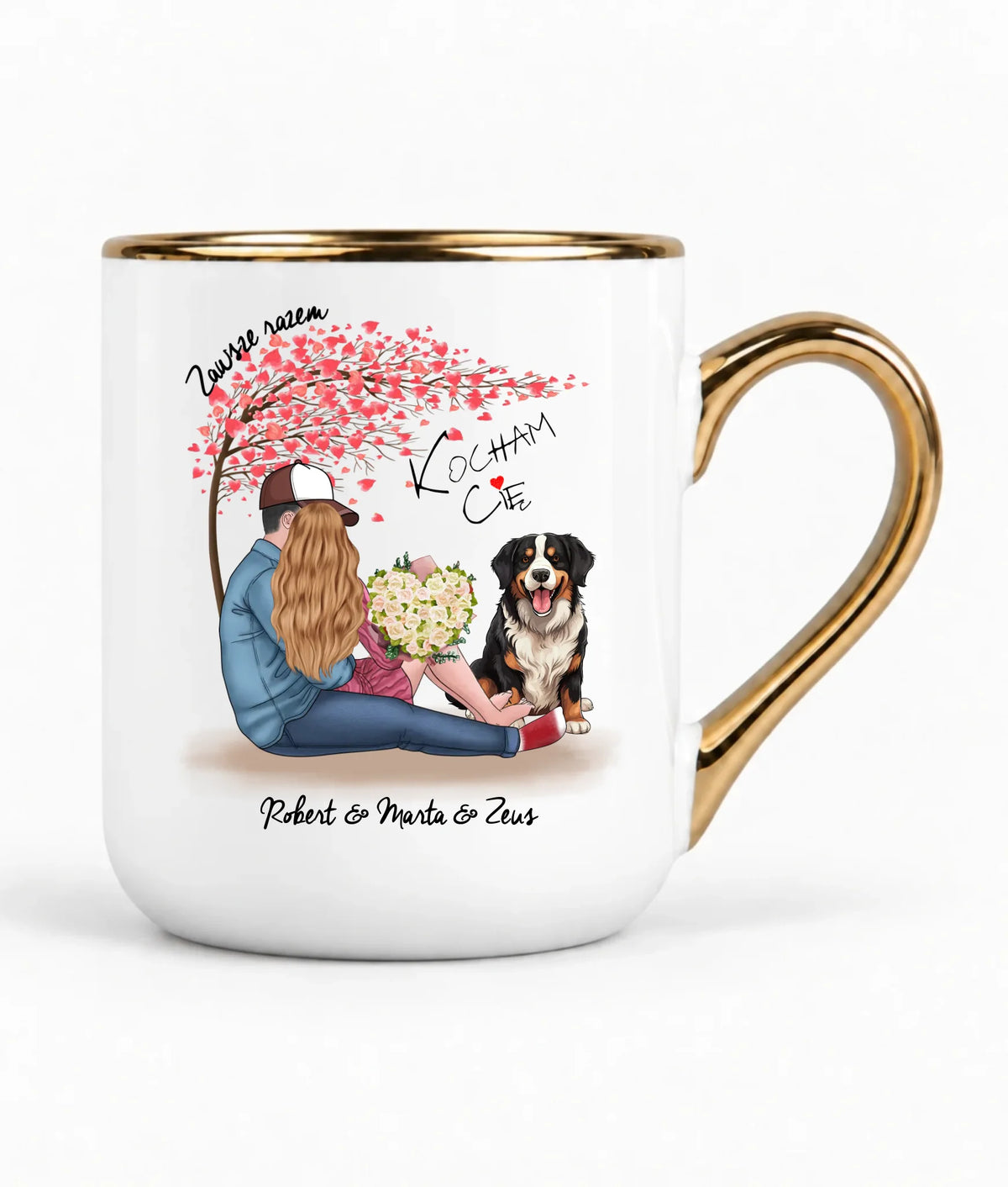 Kubek elegant dla par + Berneńczyk - Zawsze razem - personalizowany W04A
