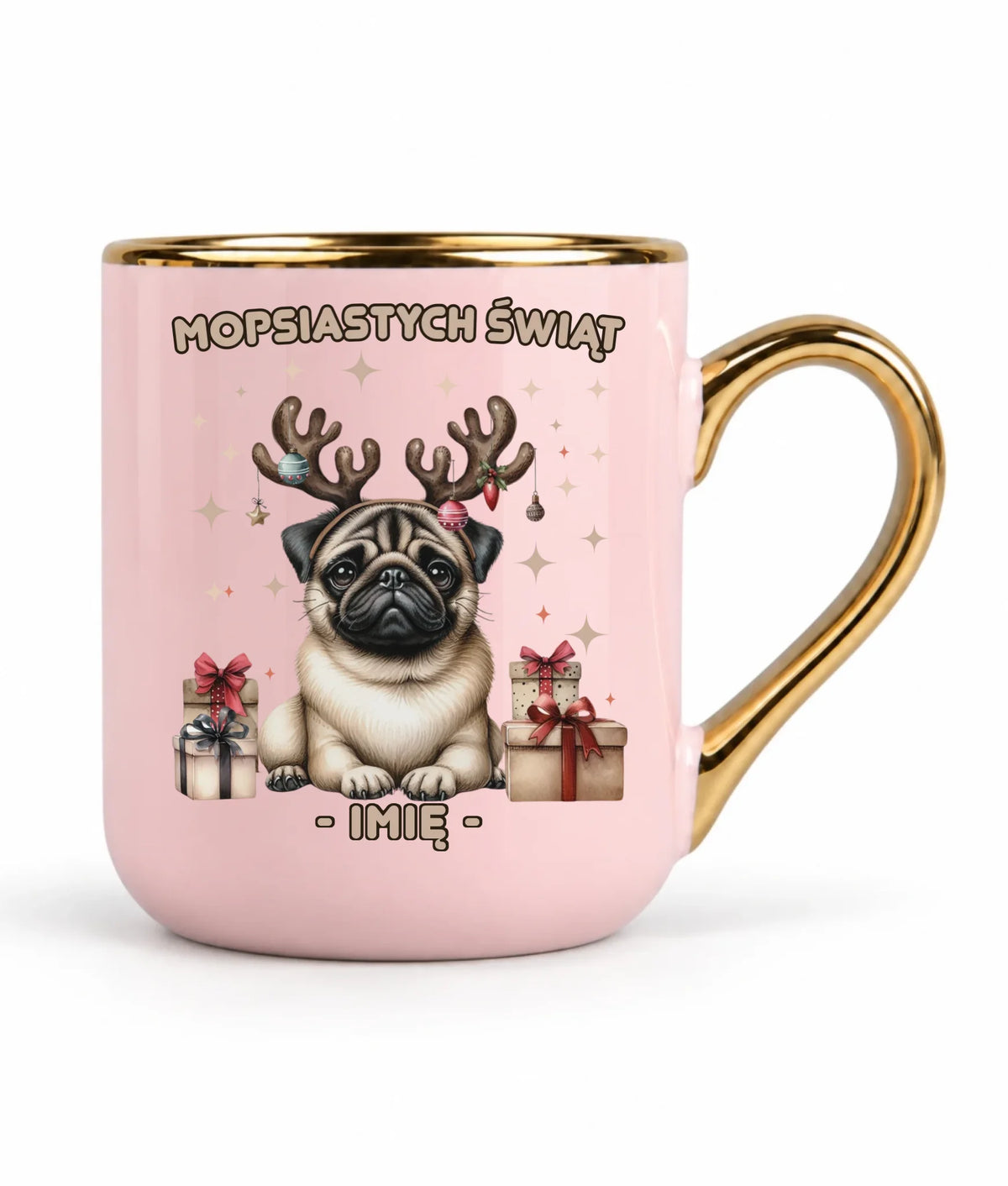 Kubek elegant świąteczny - Mops Mopsiastych świąt - personalizowany BN91