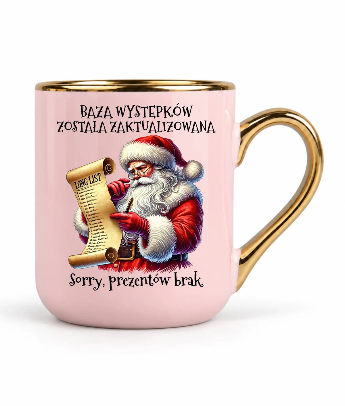 Kubek elegant świąteczny z Mikołajem - Prezentów brak BN07