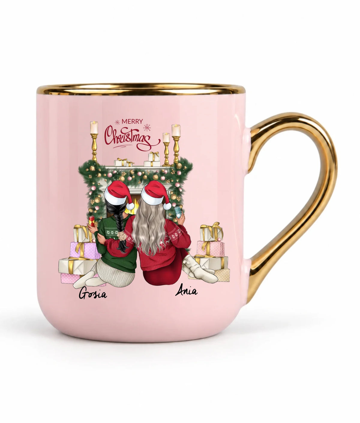 Kubek elegant świąteczny - prezent dla przyjaciółki - personalizowane postacie 2-4 osoby PR04