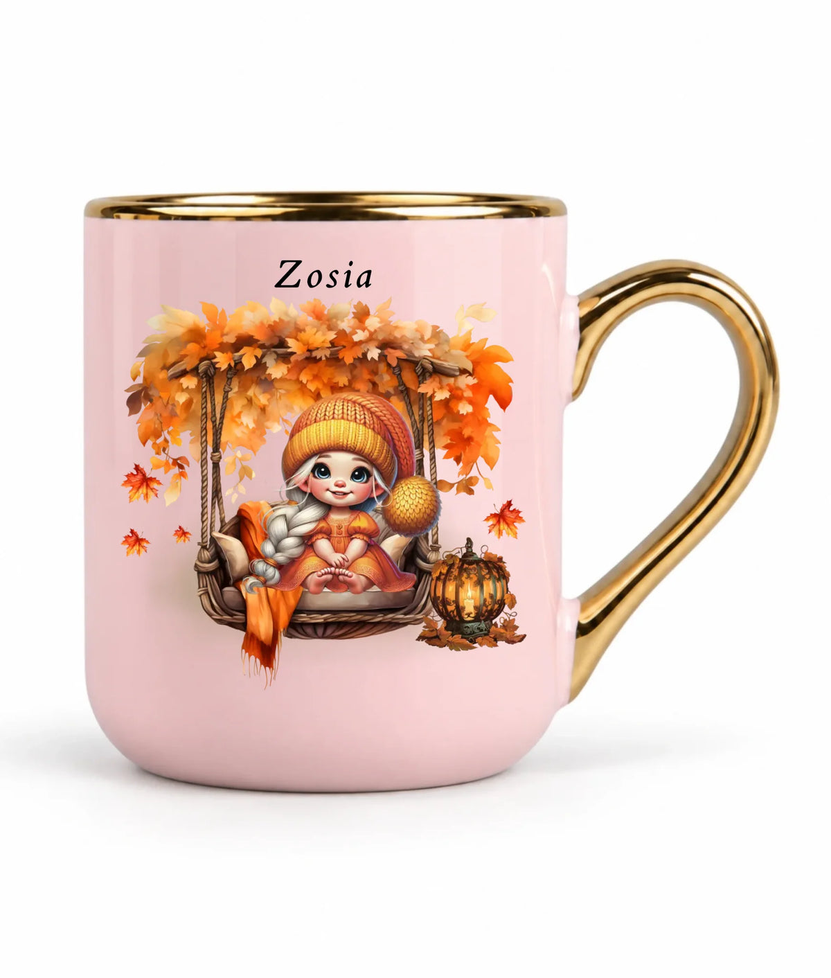 Kubek elegant jesieniara - Dziewczynka z liśćmi - personalizowany JS17