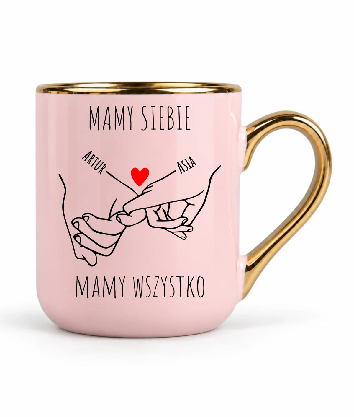 Kubek elegant dla par - Zaplecione ręce mamy siebie mamy wszystko - personalizowany W63