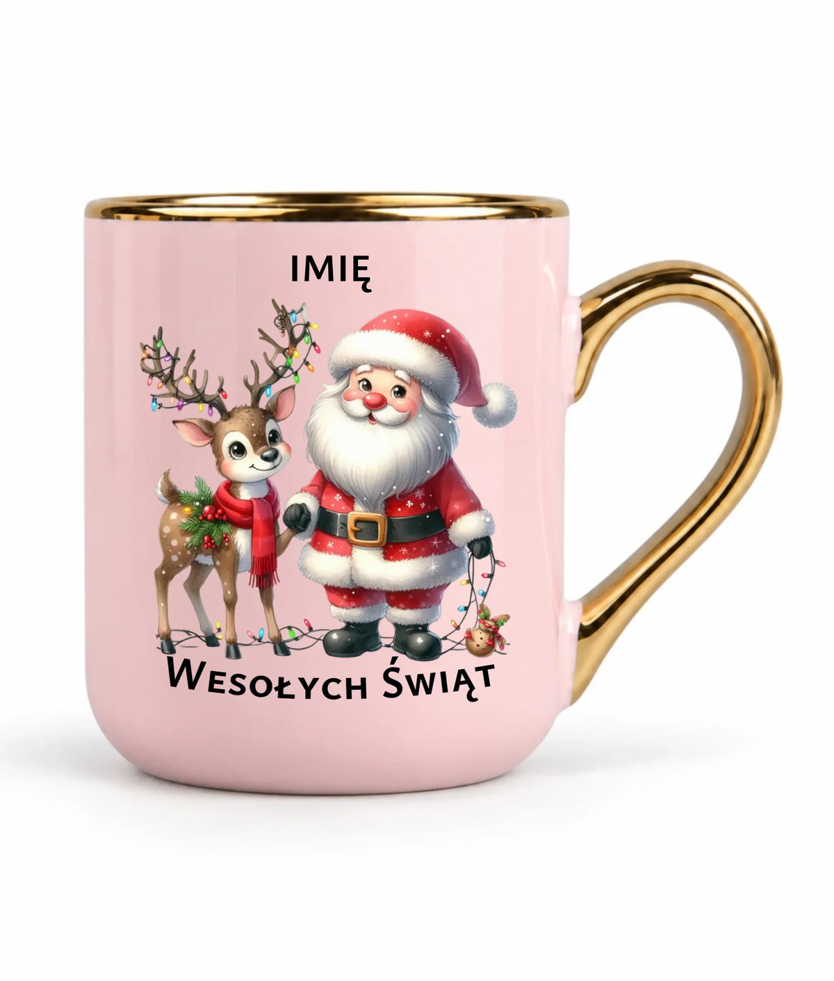 Kubek elegant świąteczny - Mikołaj z reniferem - personalizowany BN09