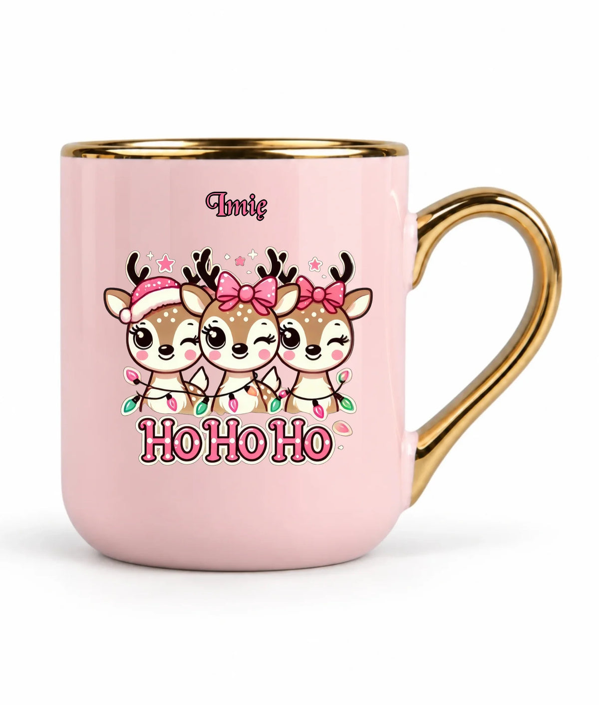 Kubek elegant świąteczny - Ho ho ho Słodkie reniferki - personalizowany BN49