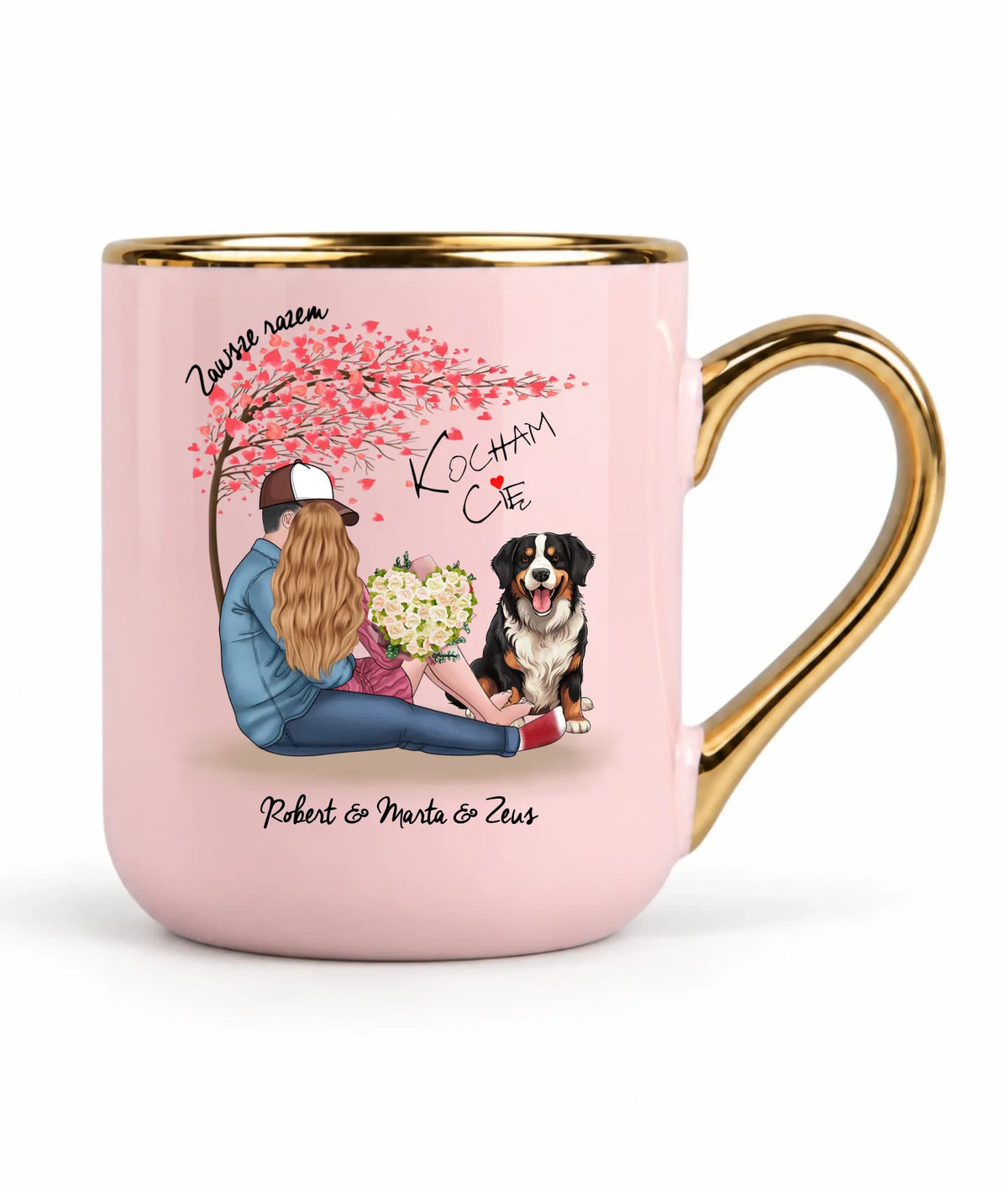 Kubek elegant dla par + Berneńczyk - Zawsze razem - personalizowany W04A
