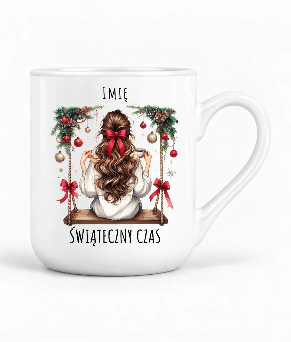 Kubek elegant świąteczny - Dziewczyna na huśtawce - Świąteczny czas - personalizowany BN105