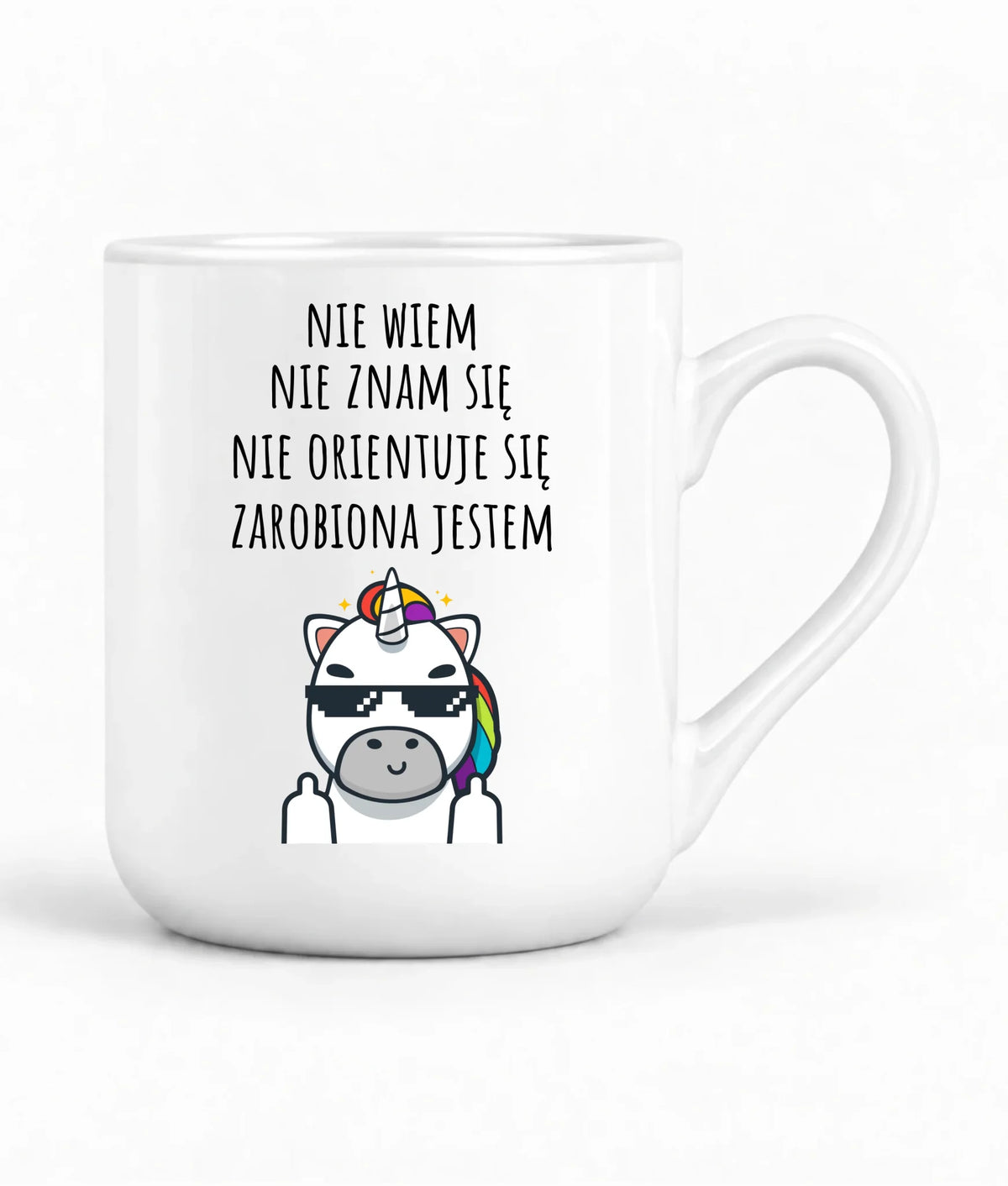 Śmieszny kubek elegant z napisem - Nie wiem, nie znam się, zarobiona jestem DZ05