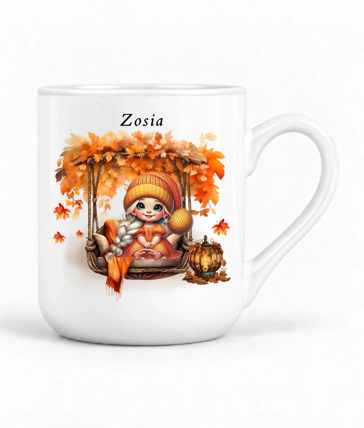 Kubek elegant jesieniara - Dziewczynka z liśćmi - personalizowany JS17
