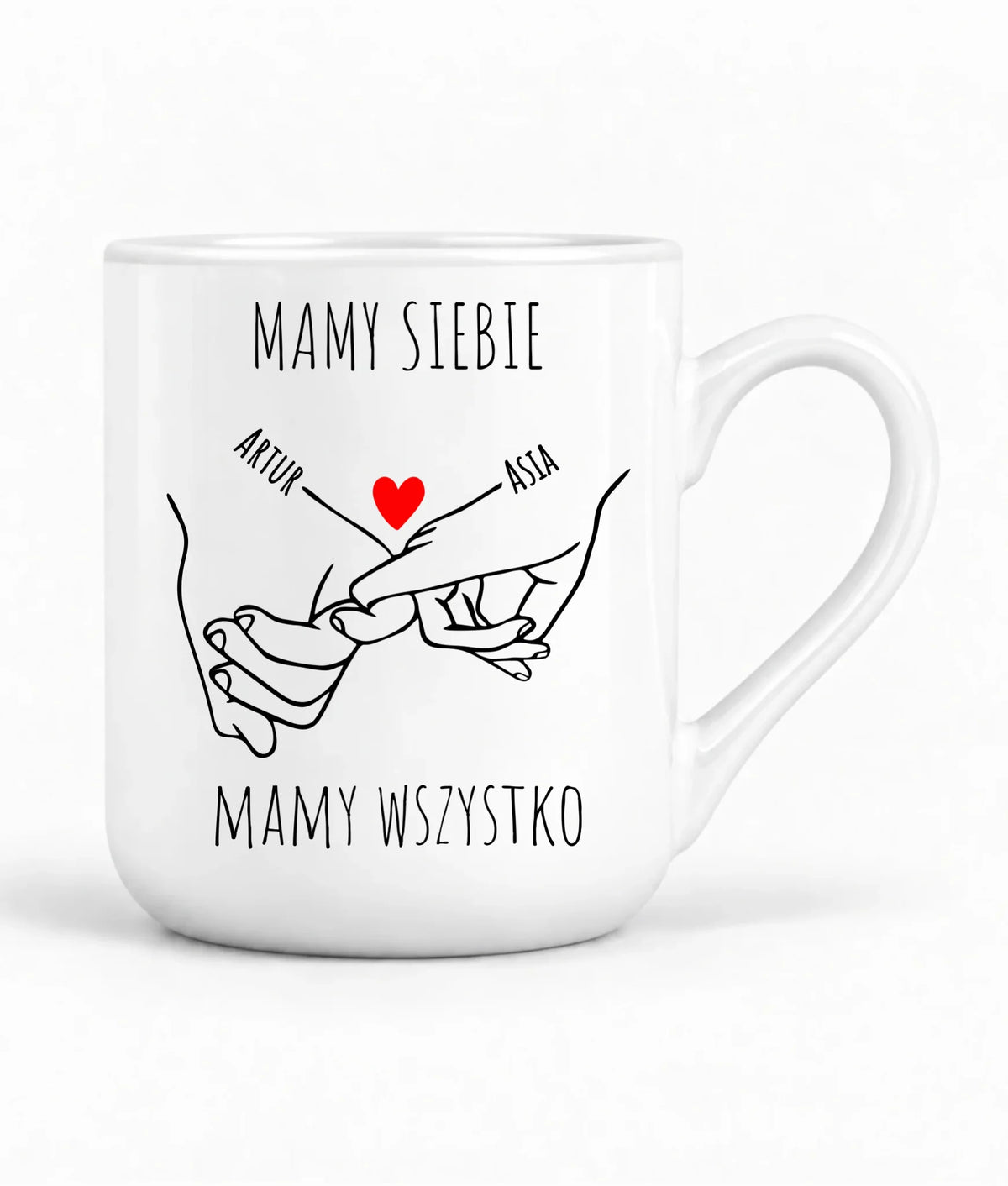 Kubek elegant dla par - Zaplecione ręce mamy siebie mamy wszystko - personalizowany W63