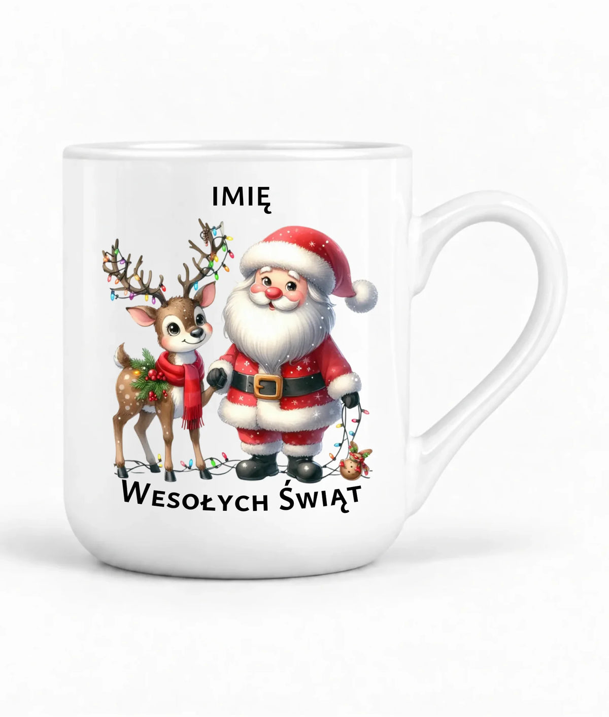 Kubek elegant świąteczny - Mikołaj z reniferem - personalizowany BN09