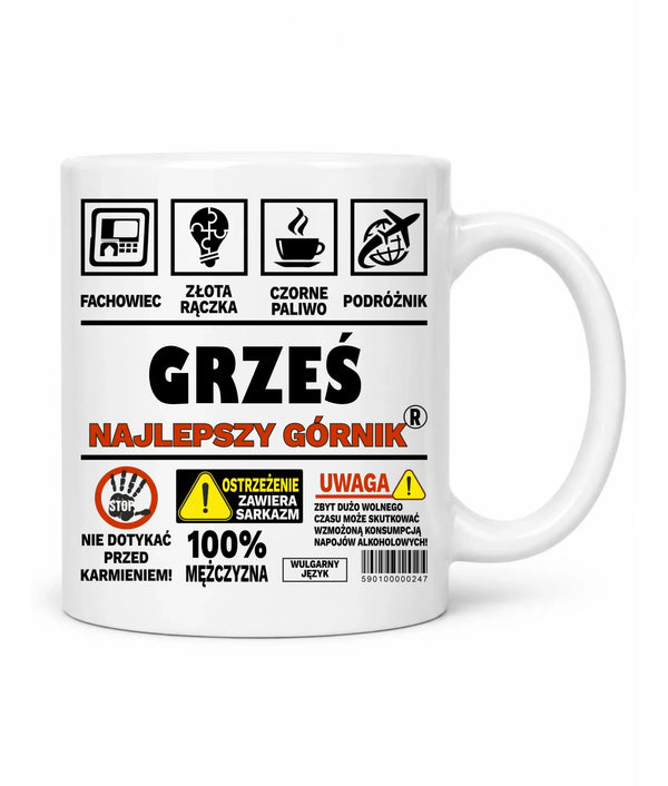 Kubek z imieniem dla górnika - Uwaga 100% mężczyzny
