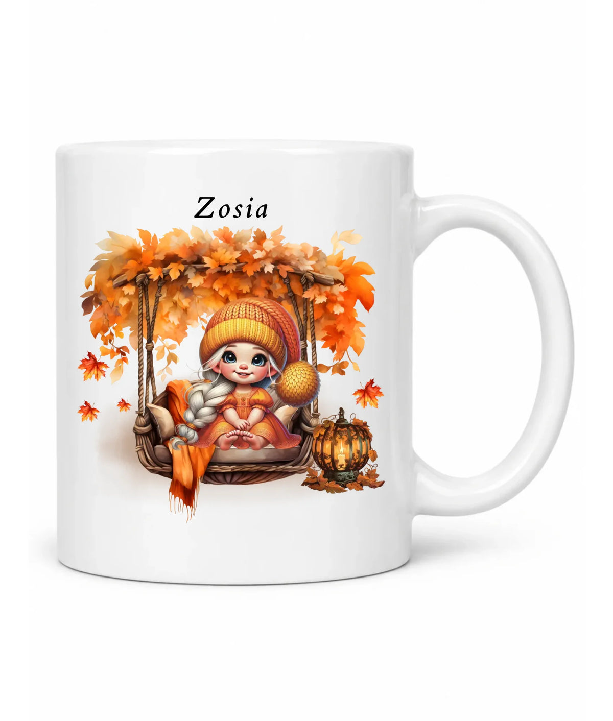 Kubek jesieniara - Dziewczynka z liśćmi - personalizowany JS17
