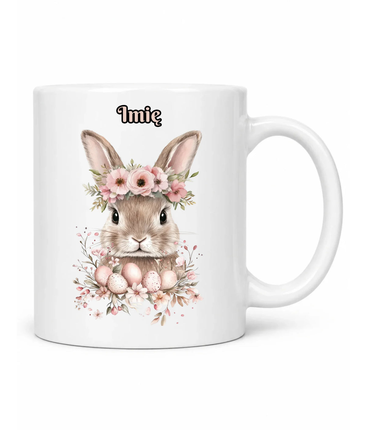 Kubek na Wielkanoc - Zajączek Boho w kwiatach - Prezent personalizowany WN05