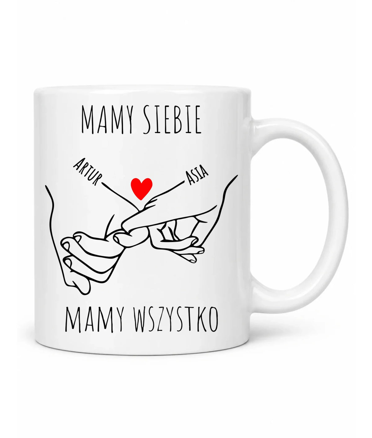 Kubek dla par - Zaplecione ręce mamy siebie mamy wszystko - personalizowany W63