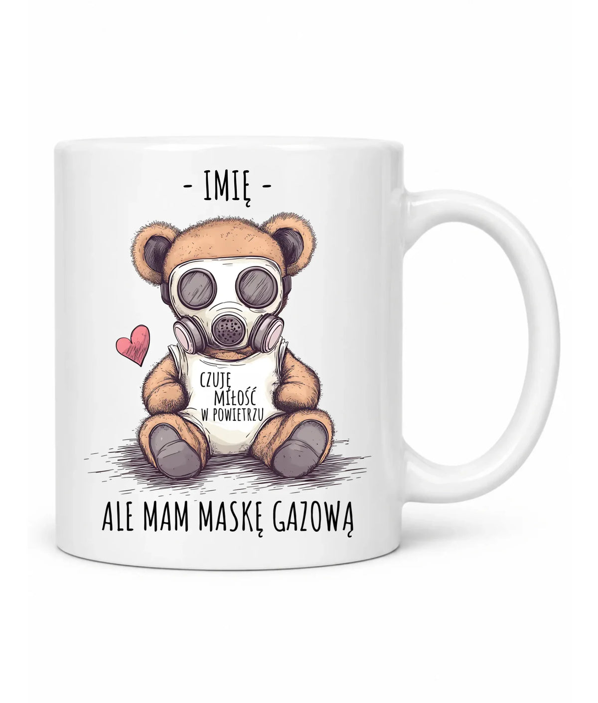 Kubek - Miś w masce gazowej - Czuję miłość w powietrzu - personalizowany W38