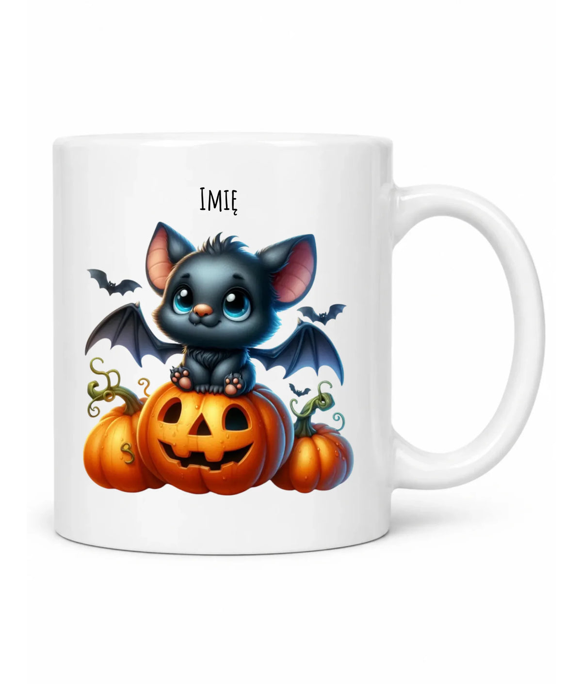 Kubek halloweenowy - Słodki nietoperz z dynią - personalizowany HL09