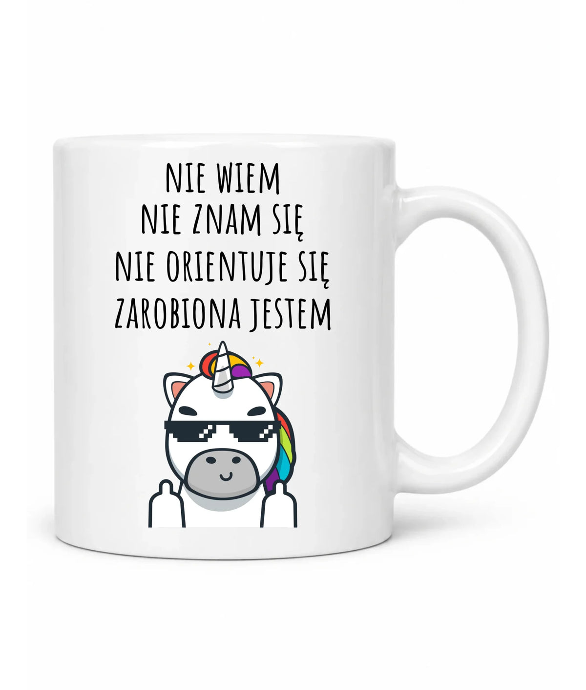Śmieszny kubek z napisem - Nie wiem, nie znam się, zarobiona jestem DZ05