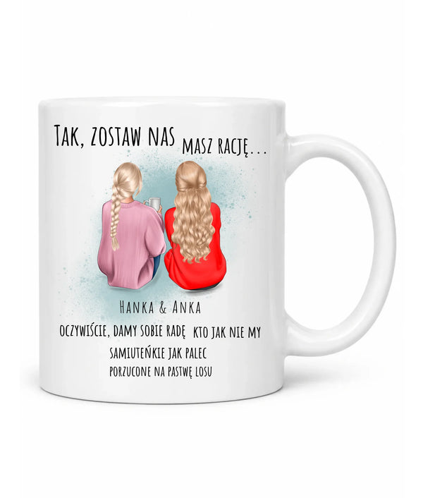Kubek na pożegnanie w pracy dla koleżanki z personalizowanymi postaciami – Tak, zostaw nas