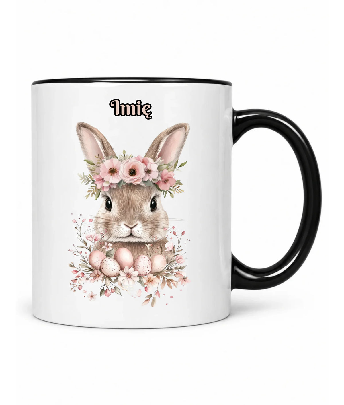 Kubek na Wielkanoc - Zajączek Boho w kwiatach - Prezent personalizowany WN05