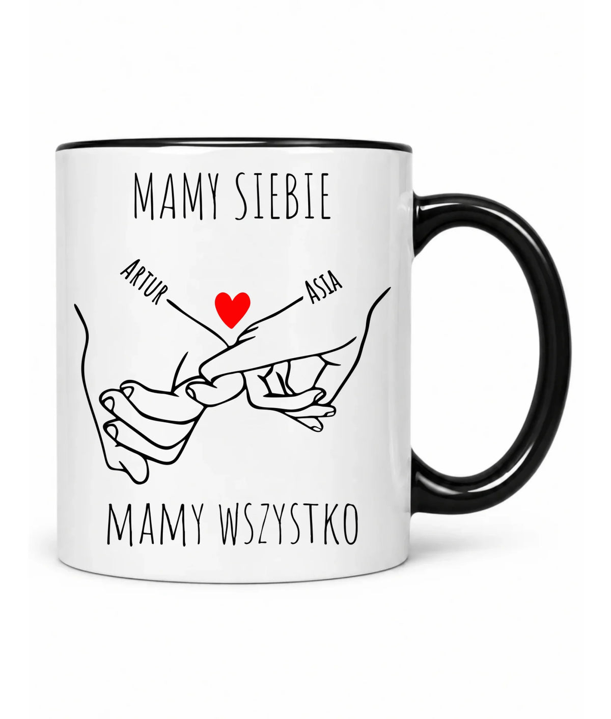 Kubek dla par - Zaplecione ręce mamy siebie mamy wszystko - personalizowany W63