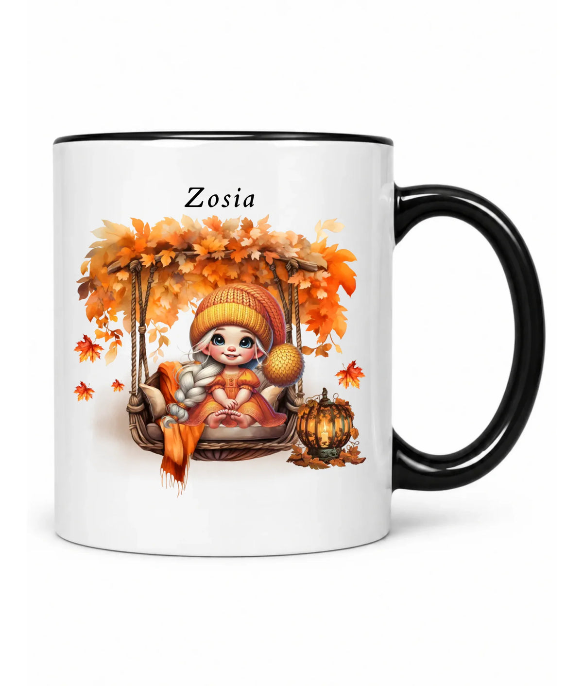 Kubek jesieniara - Dziewczynka z liśćmi - personalizowany JS17