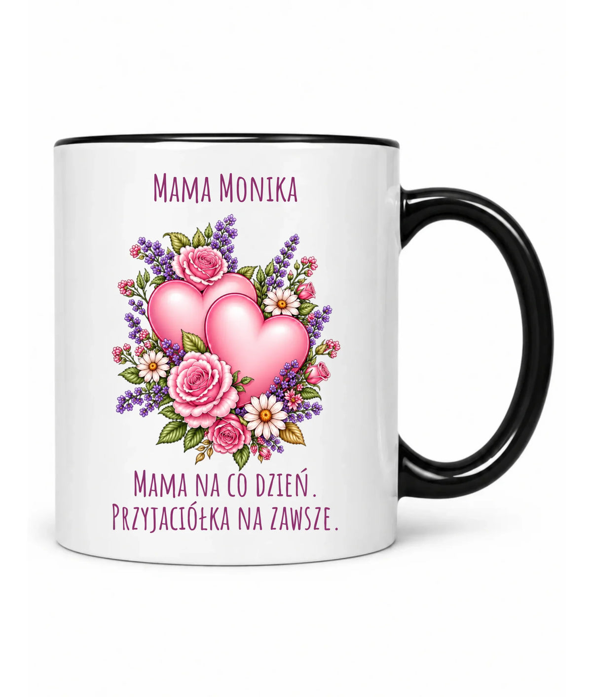 Kubek dla mamy - Bukiet z sercami przyjaciółka - personalizowany DM39