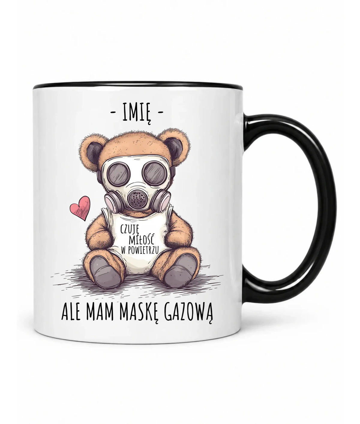 Kubek - Miś w masce gazowej - Czuję miłość w powietrzu - personalizowany W38