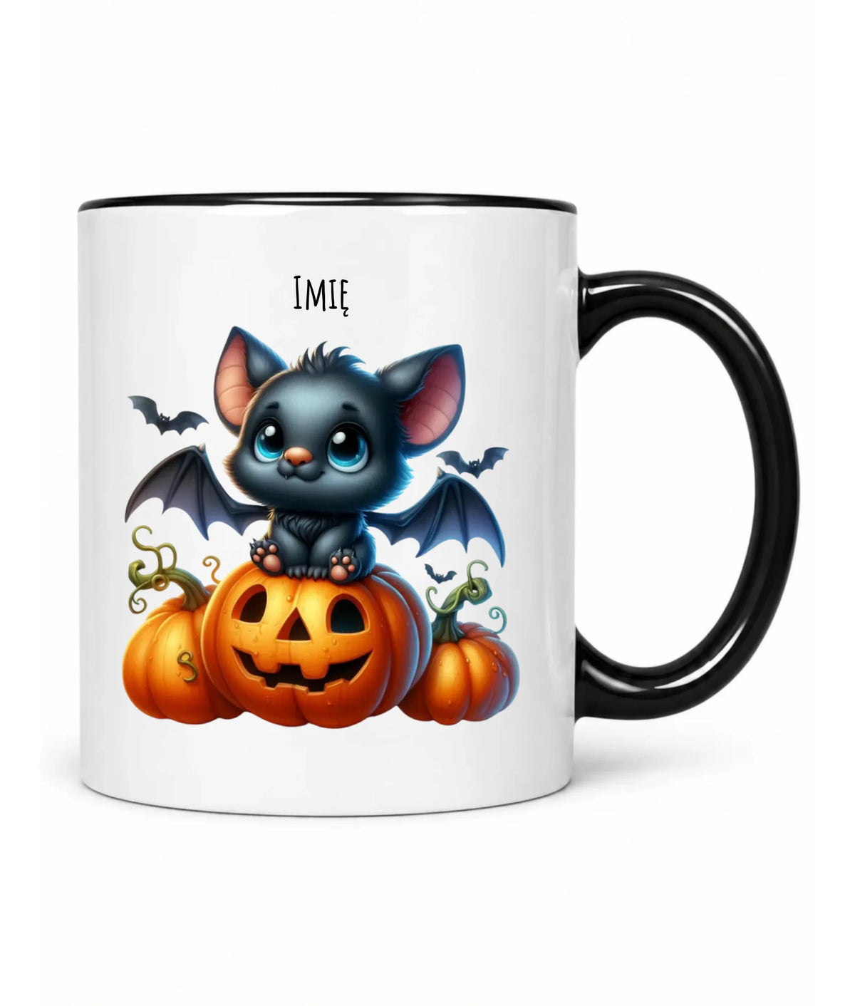 Kubek halloweenowy - Słodki nietoperz z dynią - personalizowany HL09