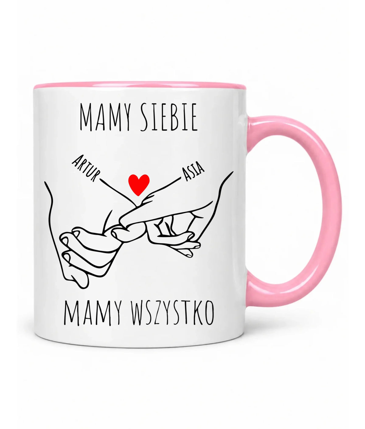 Kubek dla par - Zaplecione ręce mamy siebie mamy wszystko - personalizowany W63