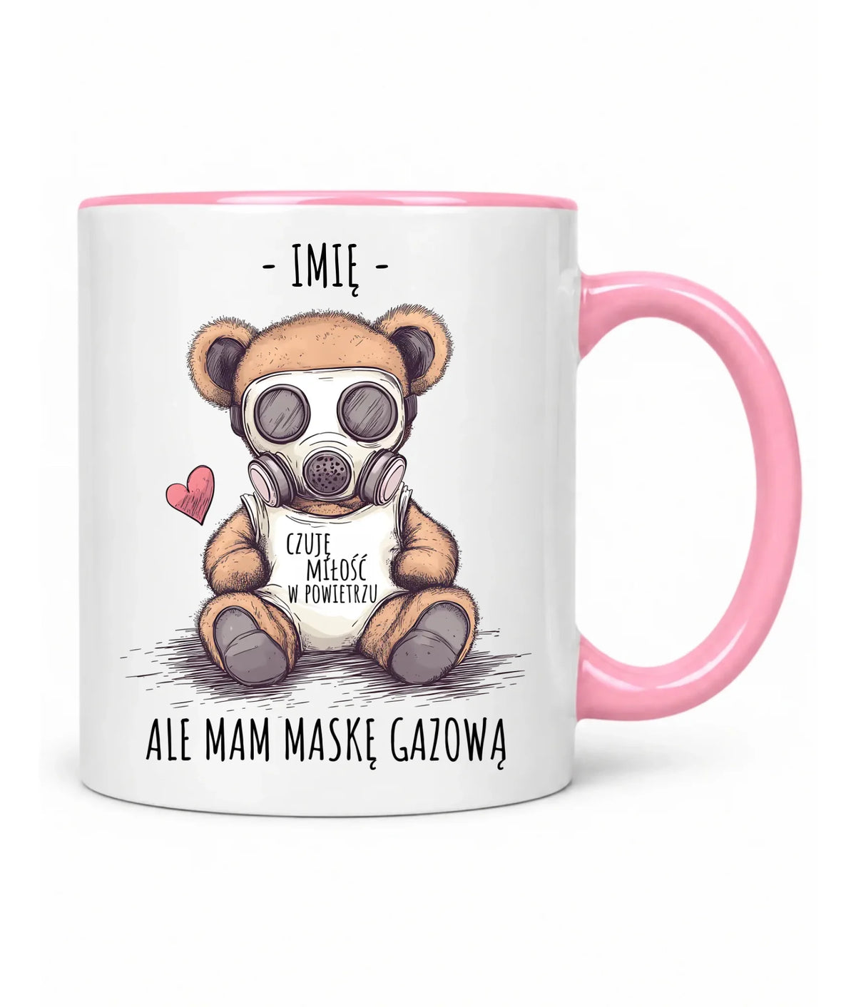 Kubek - Miś w masce gazowej - Czuję miłość w powietrzu - personalizowany W38