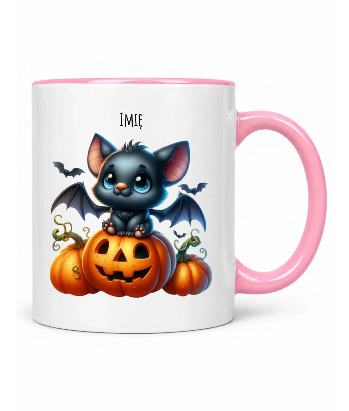 Kubek halloweenowy - Słodki nietoperz z dynią - personalizowany HL09