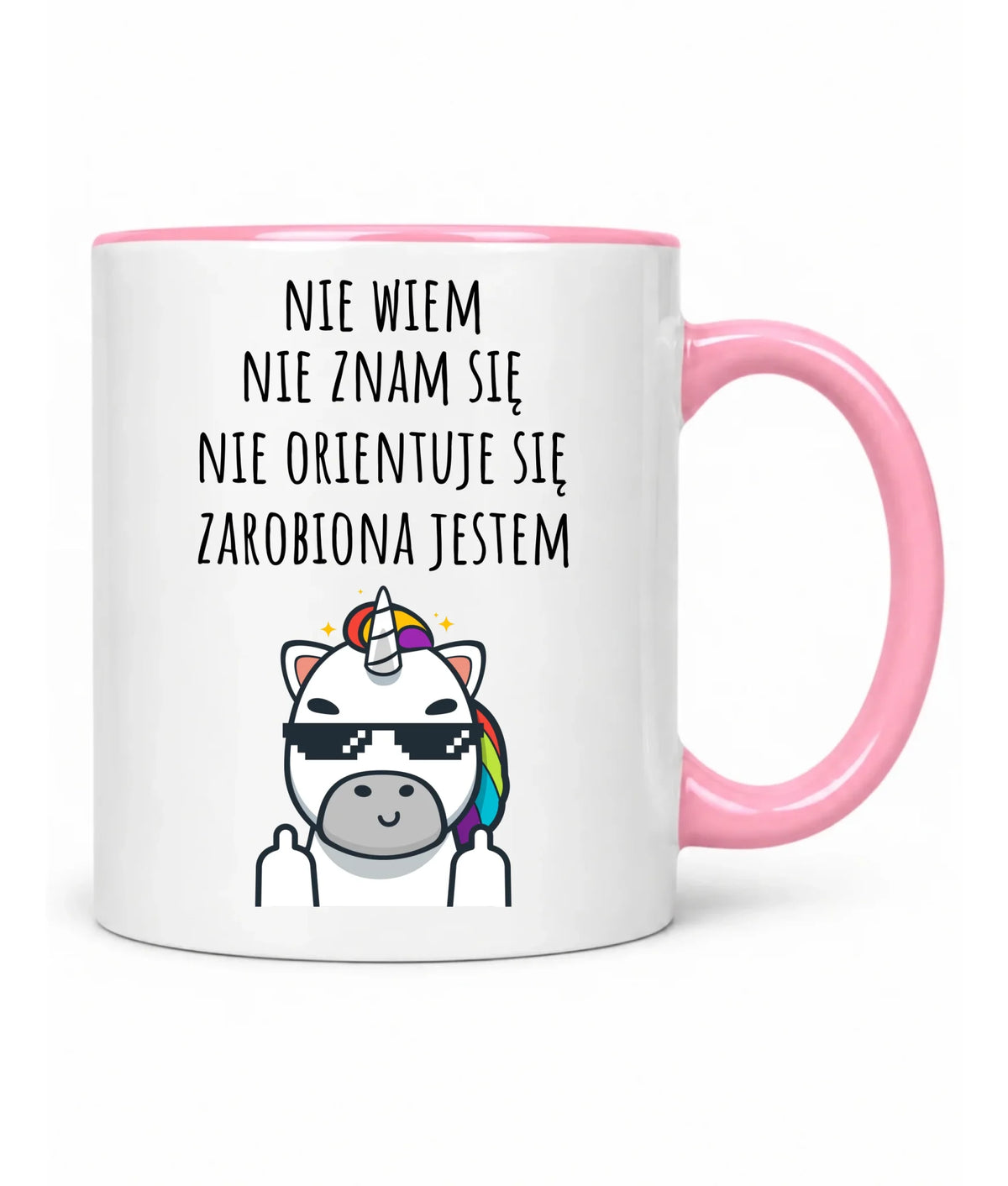 Śmieszny kubek z napisem - Nie wiem, nie znam się, zarobiona jestem DZ05