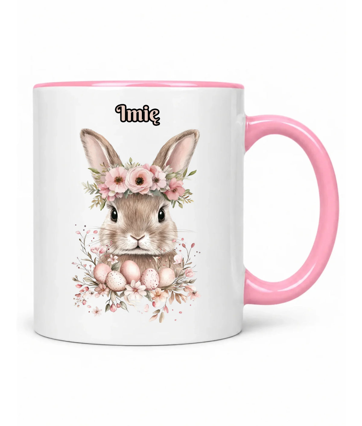 Kubek na Wielkanoc - Zajączek Boho w kwiatach - Prezent personalizowany WN05