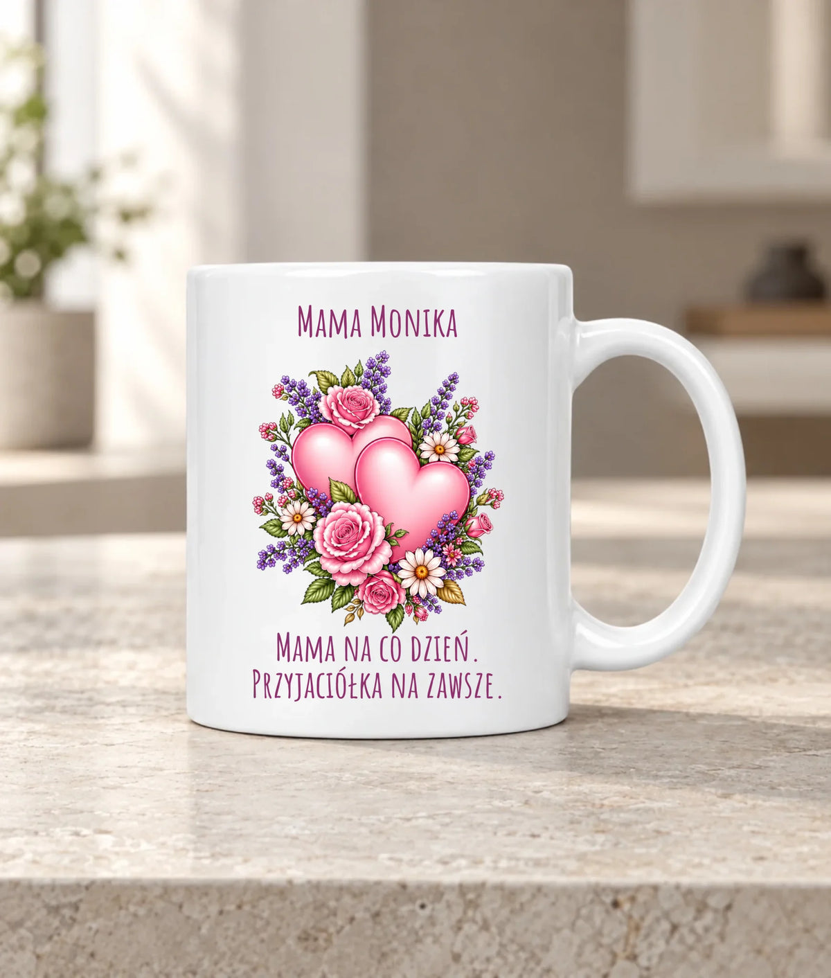 Kubek dla mamy - Bukiet z sercami przyjaciółka - personalizowany DM39