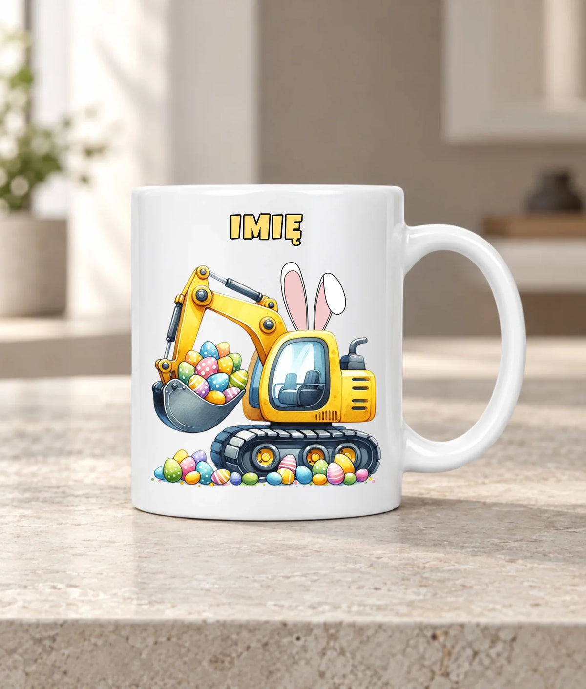 Kubek na Wielkanoc - Koparka z pisankami - personalizowany WN17