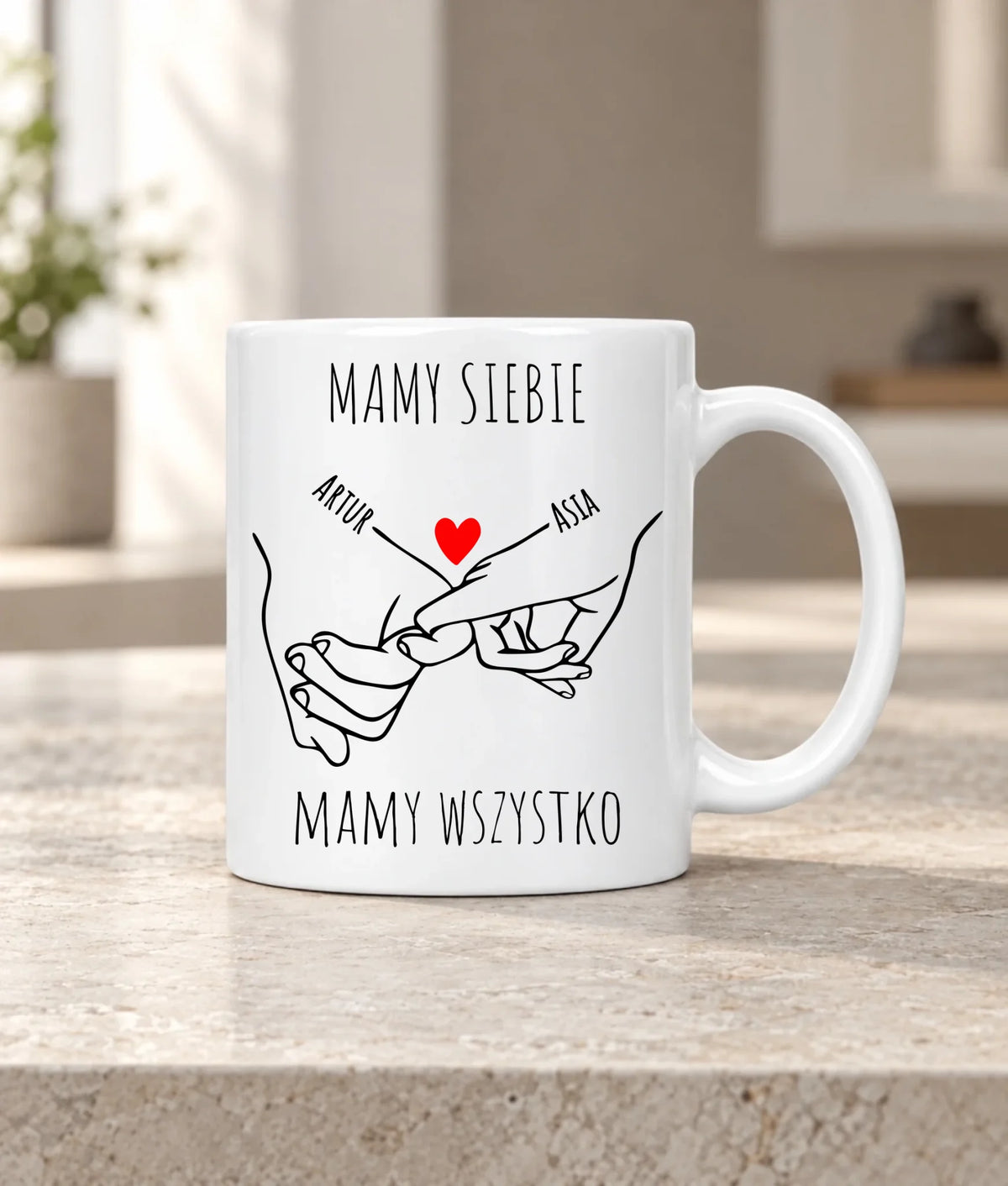 Kubek dla par - Zaplecione ręce mamy siebie mamy wszystko - personalizowany W63