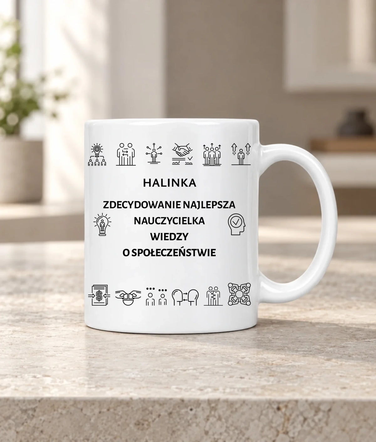 Kubek z imieniem dla nauczyciela i nauczycielki - Wiedza o społeczeństwie WOS N59