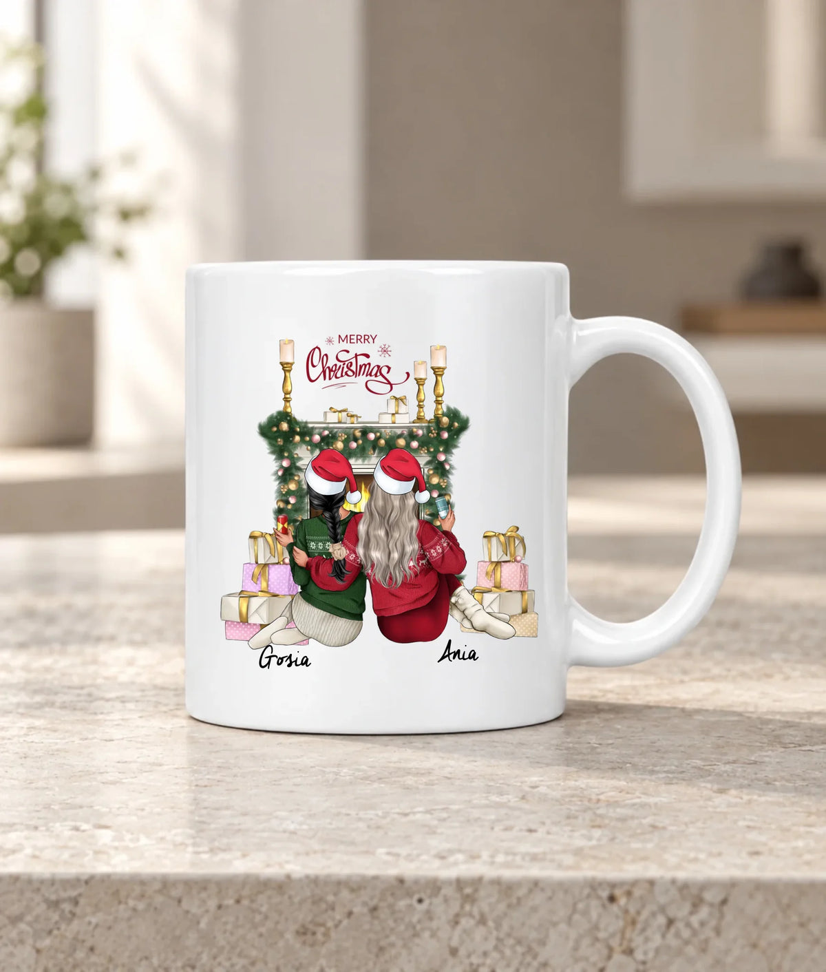 Kubek świąteczny - prezent dla przyjaciółki - personalizowane postacie 2-4 osoby PR04