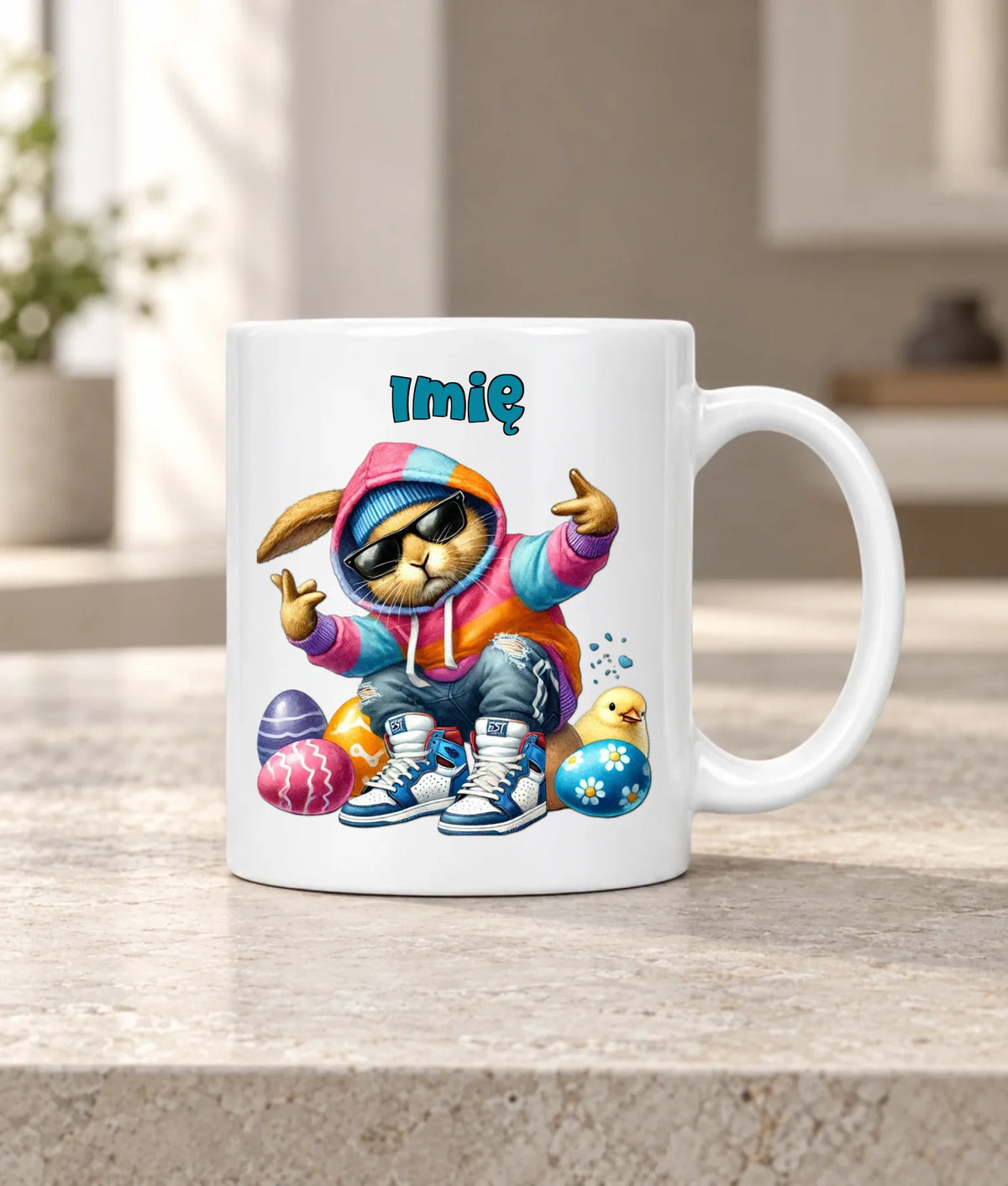 Kubek na Wielkanoc - Sigma Zając w pisankach - Prezent personalizowany WN04