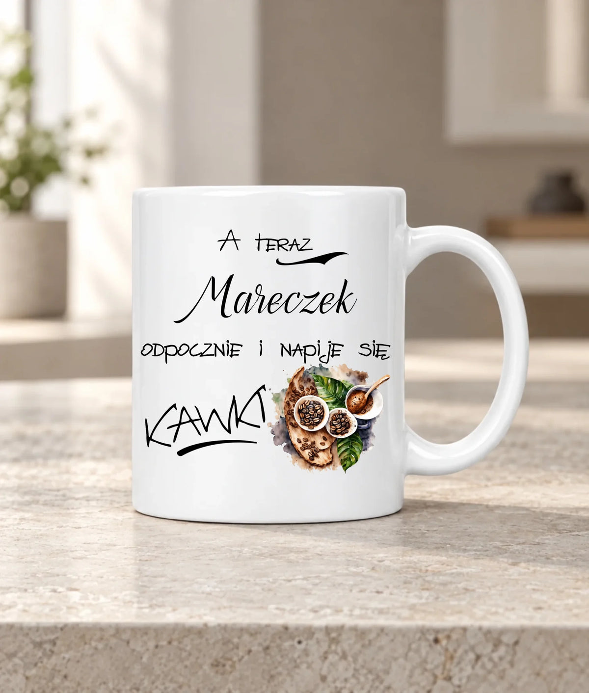Kubek - Odpocznie i napije się kawki prezent dla kawosza - personalizowany DCH04