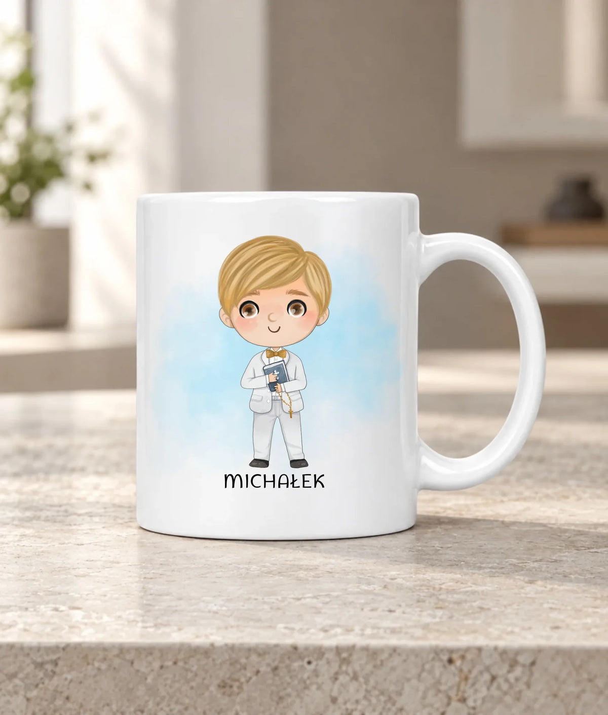 Kubek | Prezent na Pierwszą Komunię Świętą dla chłopca - cytat personalizowany PK05