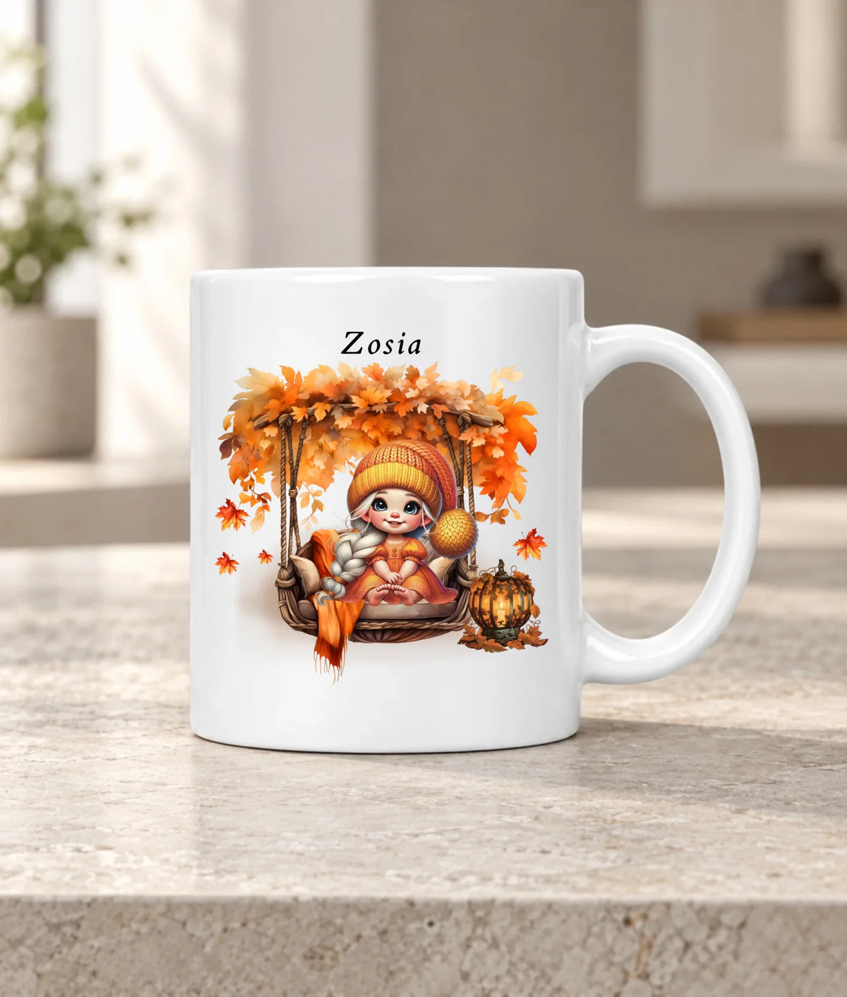 Kubek jesieniara - Dziewczynka z liśćmi - personalizowany JS17