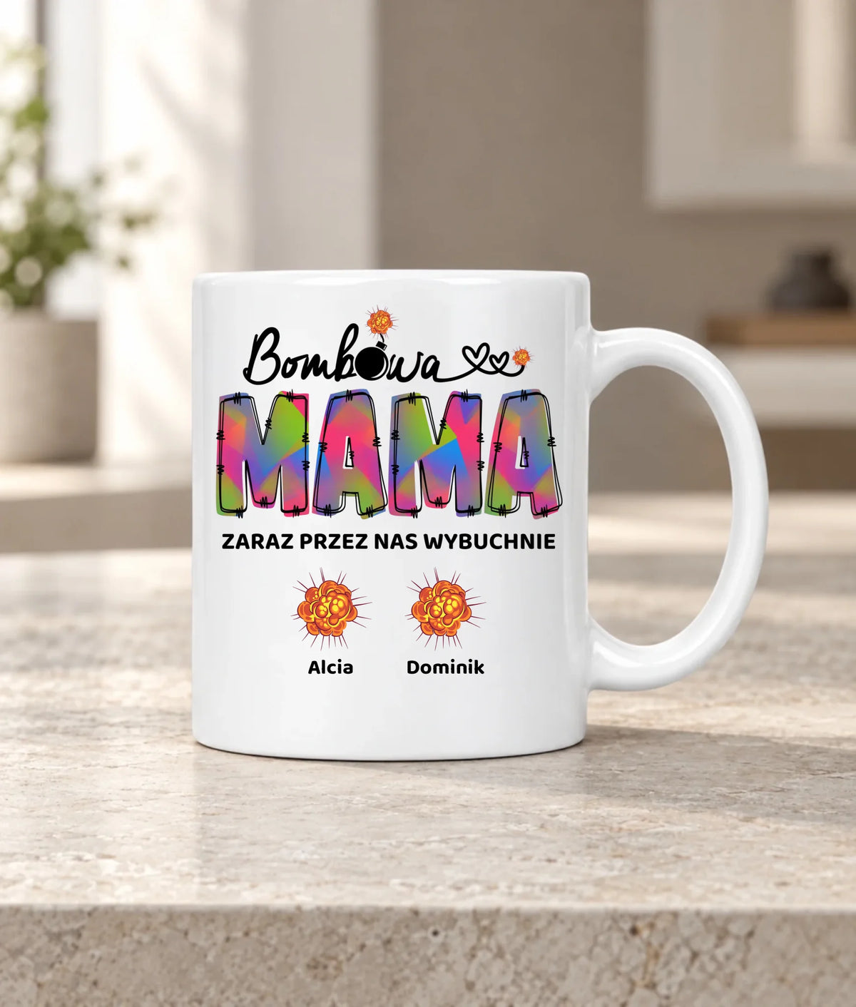 Kubek dla mamy z imionami dzieci - Bombowa mama - personalizowany DM53
