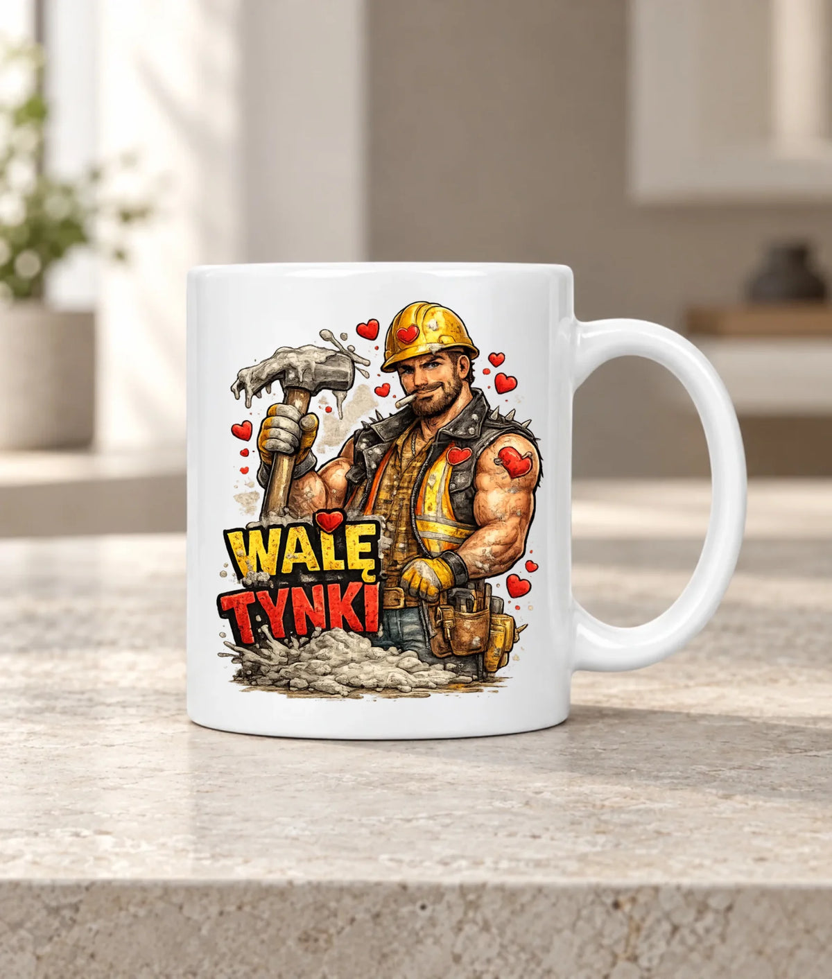 Kubek na Walentynki - Budowlaniec Walę tynki W64