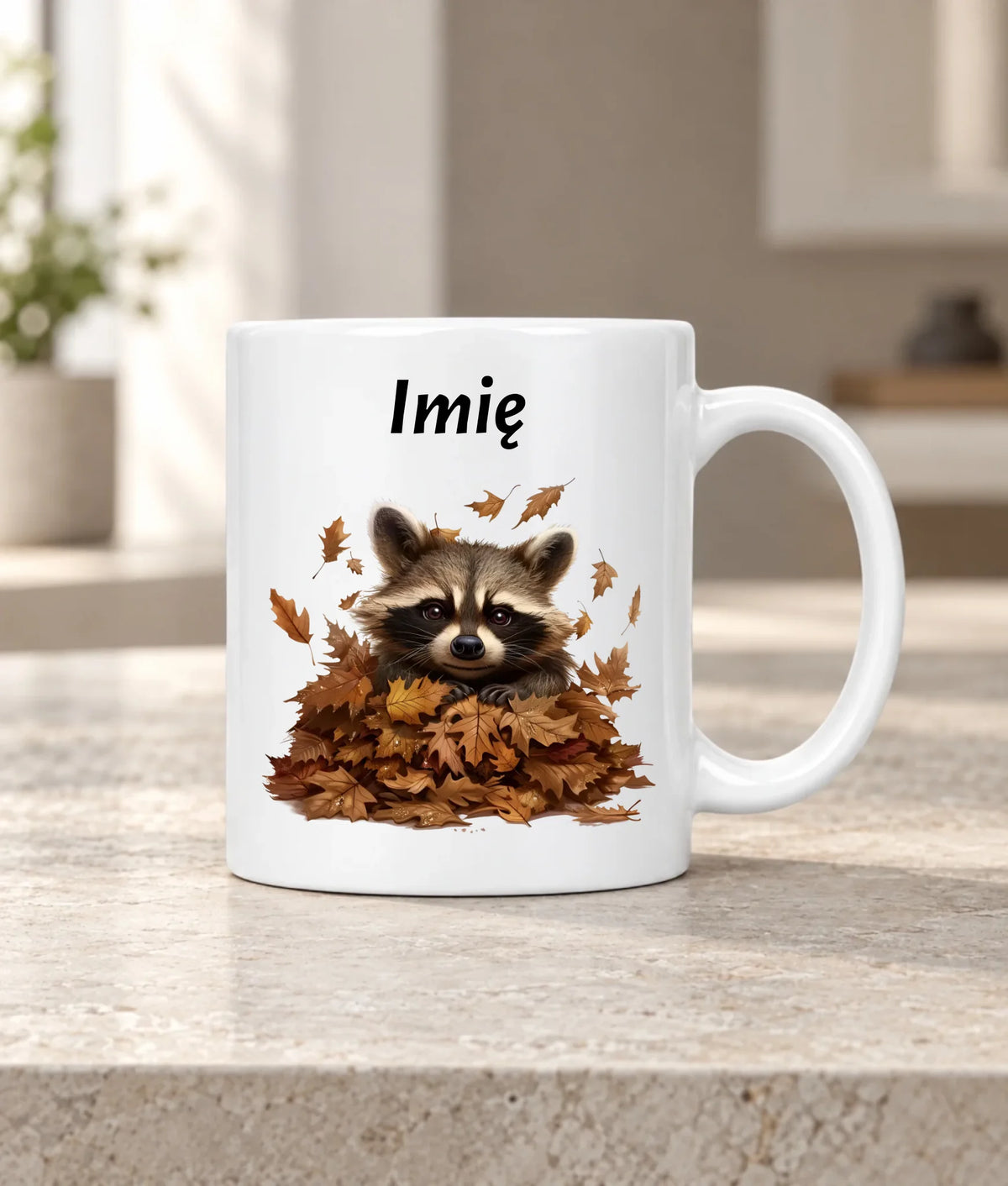 Kubek jesienny - Szop w liściach - personalizowany JS24