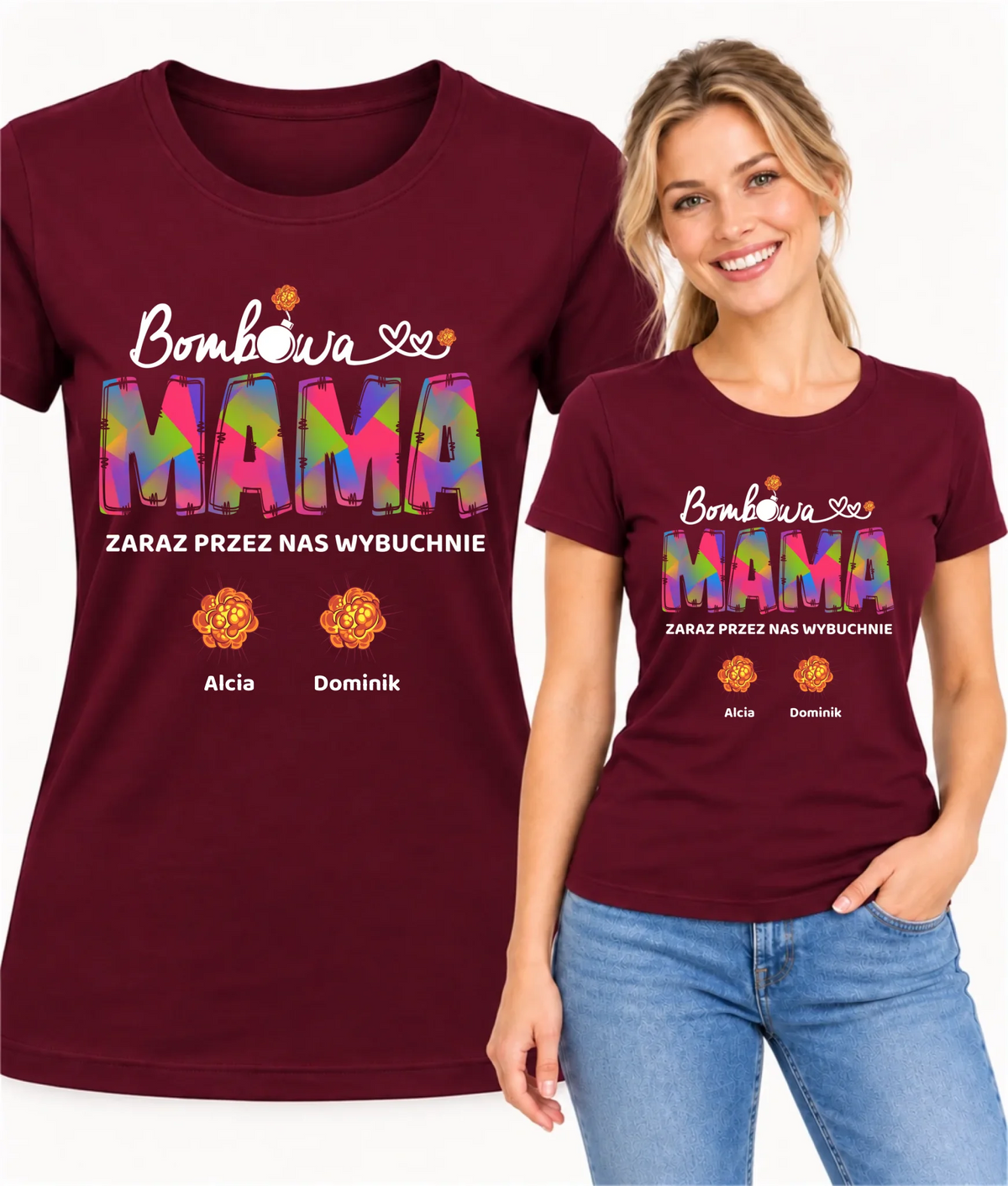 Koszulka dla mamy z imionami dzieci - Bombowa mama - personalizowana DM53