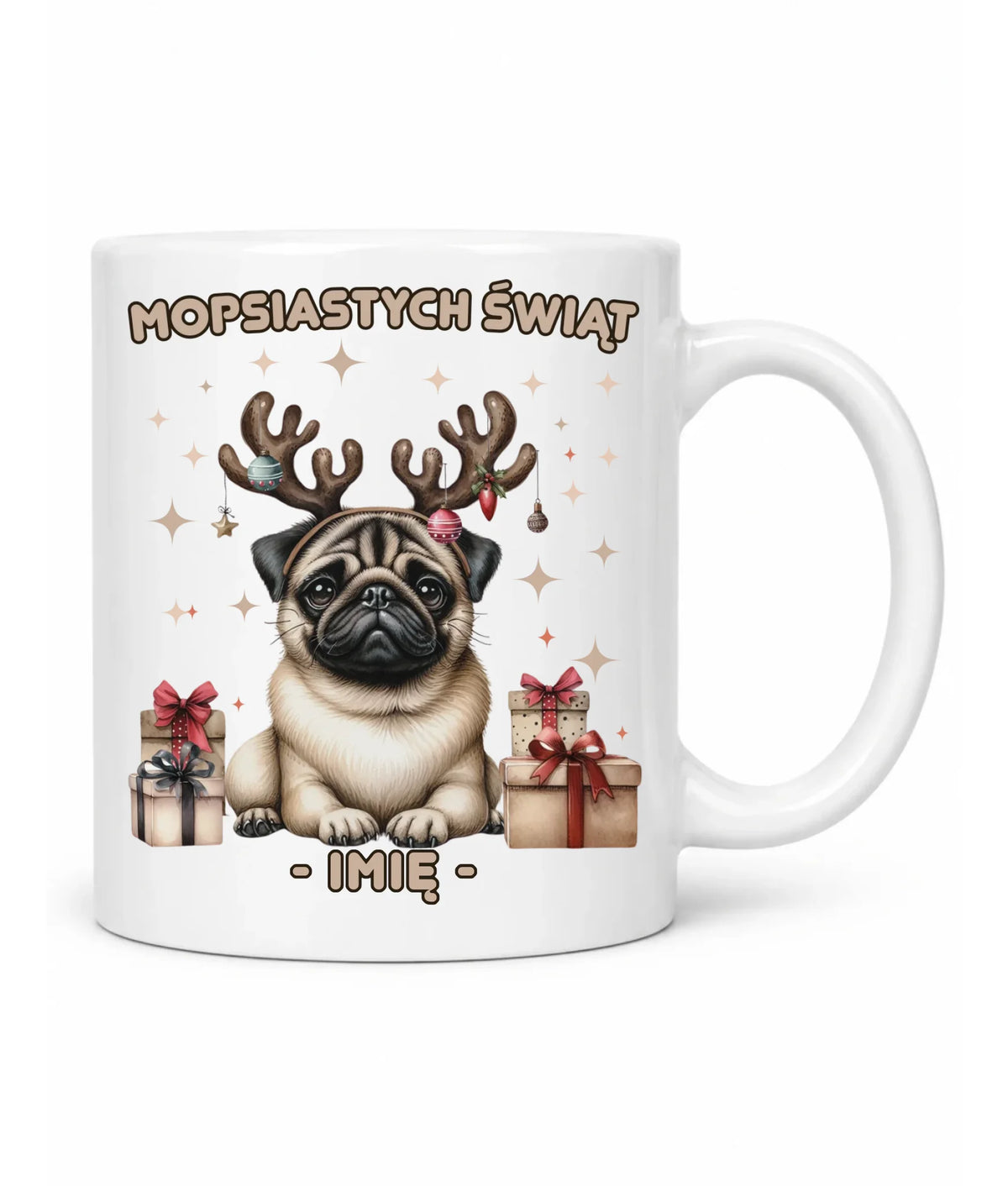Kubek świąteczny - Mops Mopsiastych świąt - personalizowany BN91