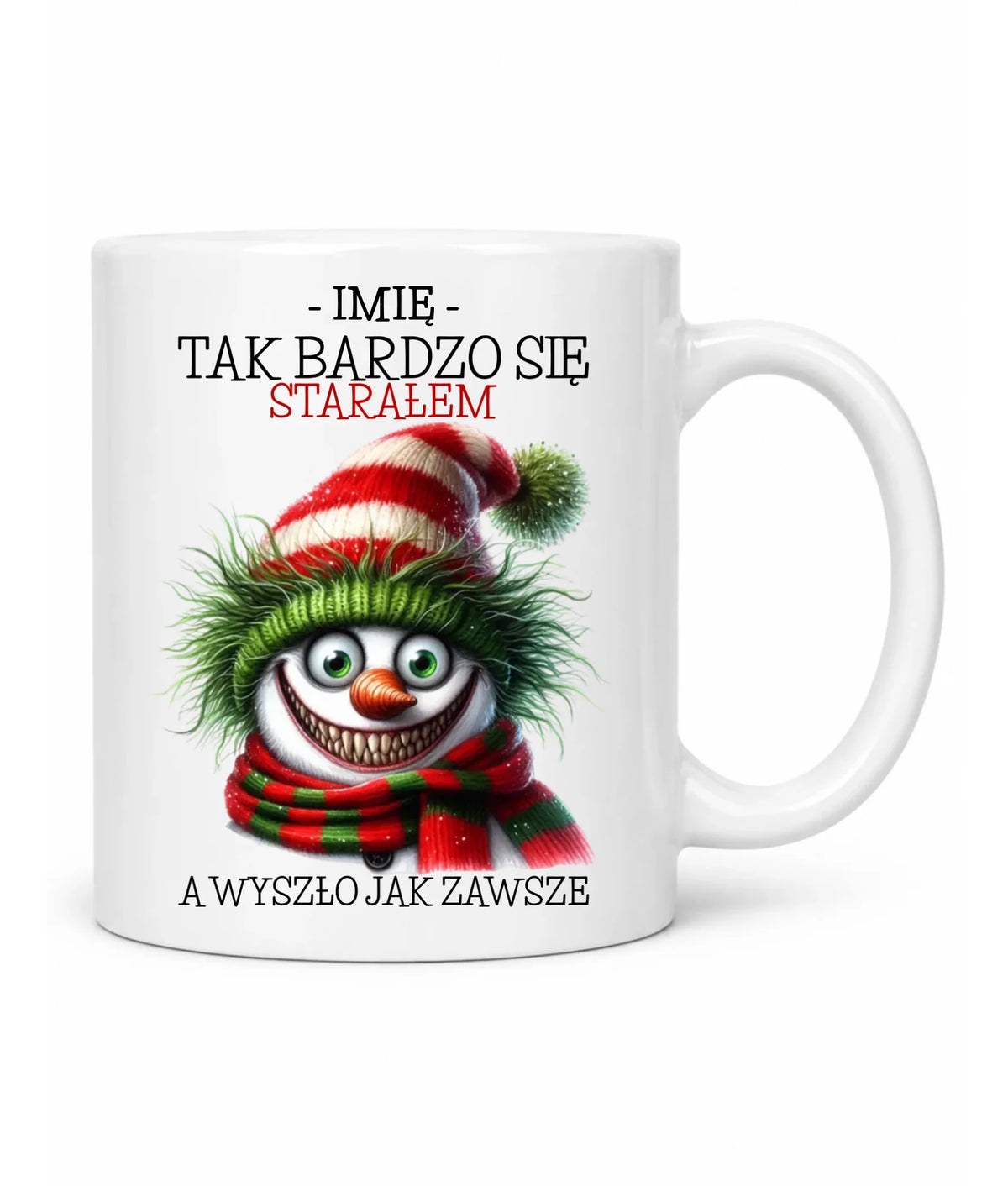 Kubek świąteczny z bałwanem - Tak bardzo się starałem - personalizowany BN120