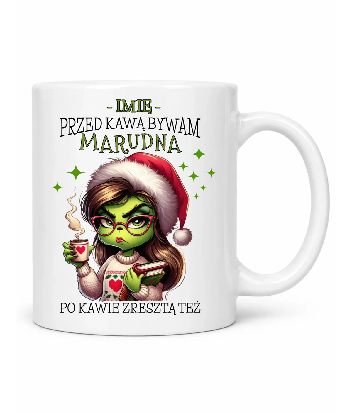 Kubek świąteczny - Grinch - Przed kawą bywam marudna - personalizowany BN116
